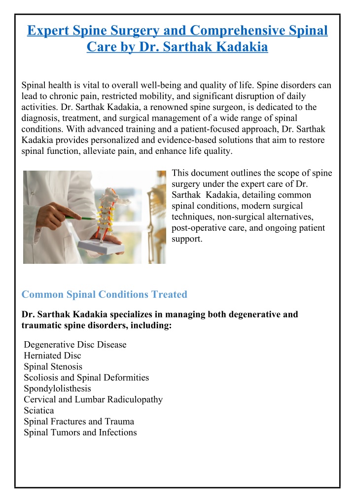 expert spine surgery and comprehensive spinal