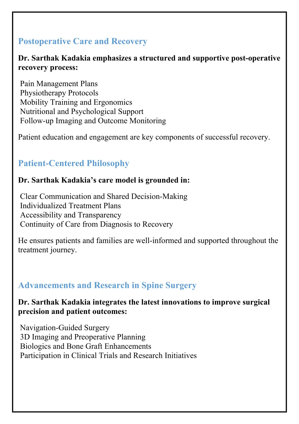 postoperative care and recovery