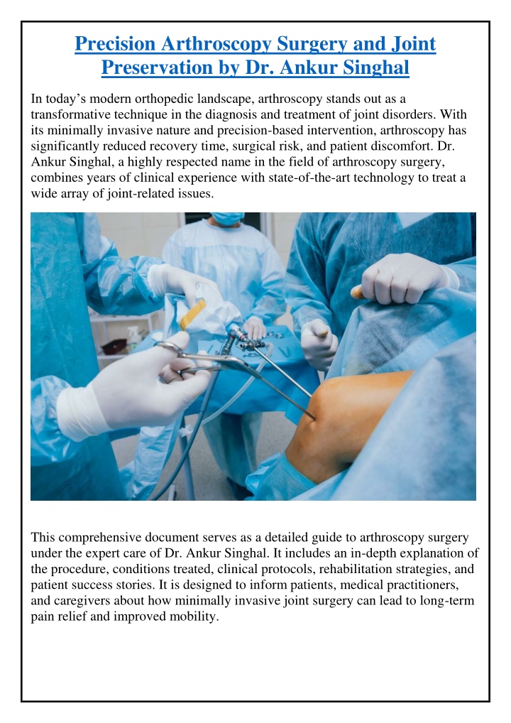 precision arthroscopy surgery and joint
