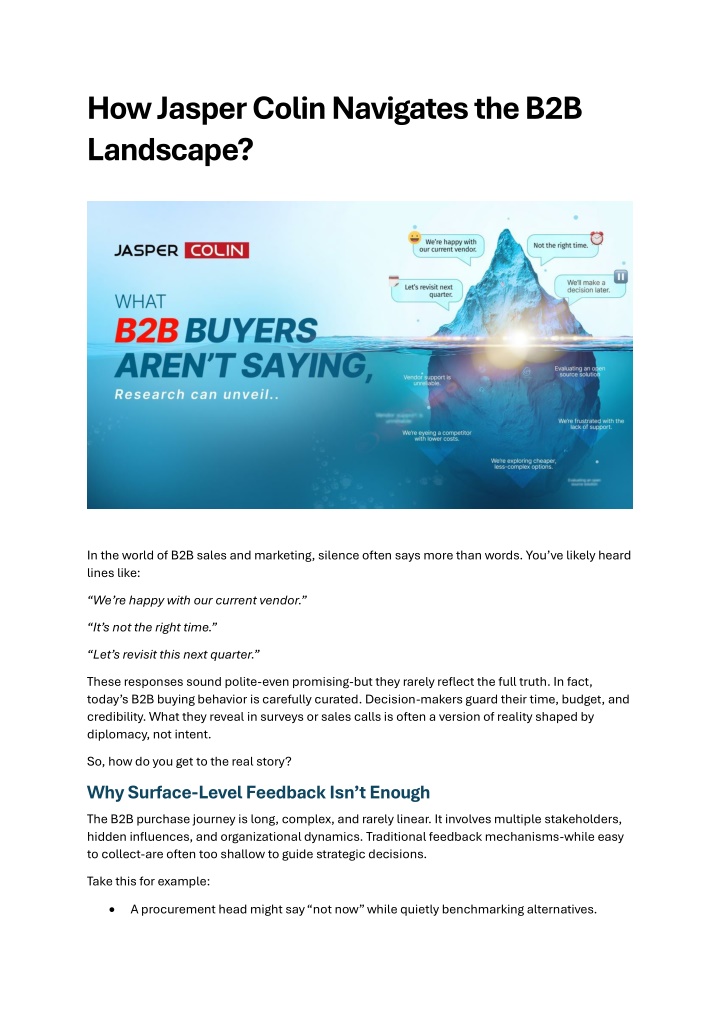 how jasper colin navigates the b2b landscape