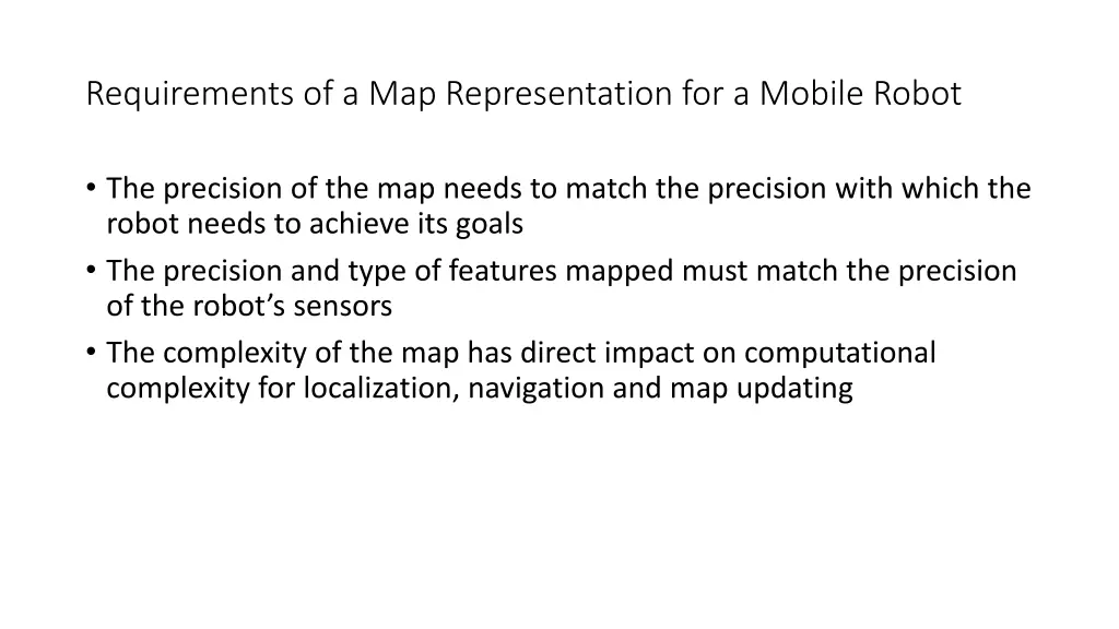 requirements of a map representation for a mobile