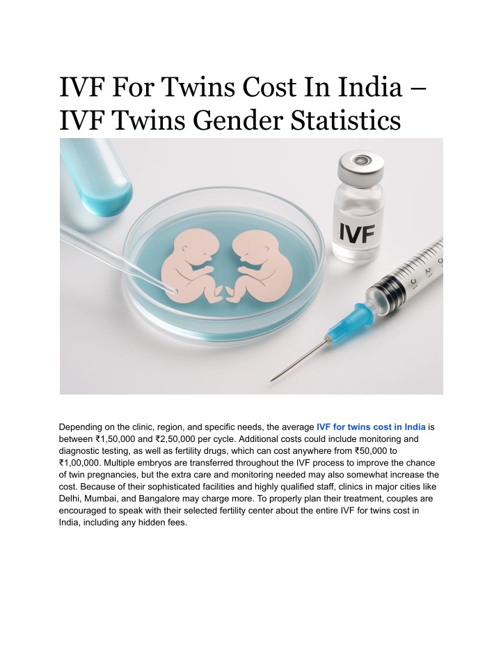 ivf for twins cost in india ivf twins gender