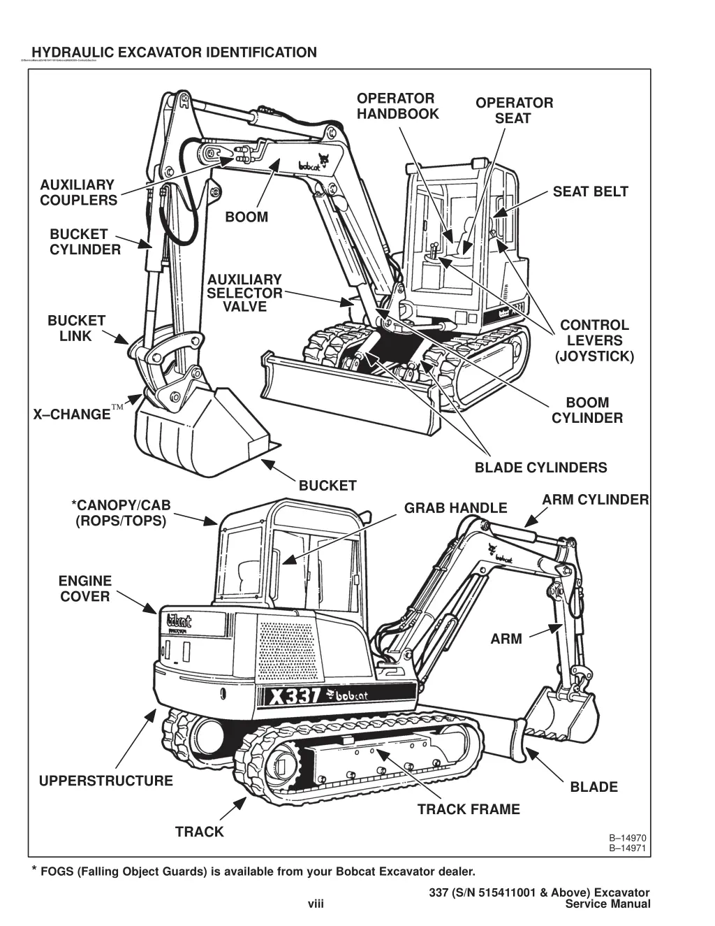 hydraulic excavator identification 337 service