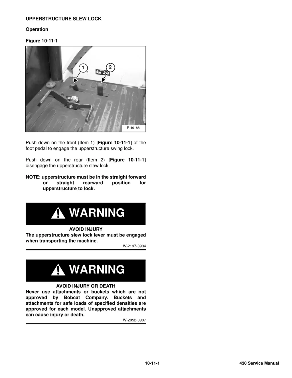 upperstructure slew lock