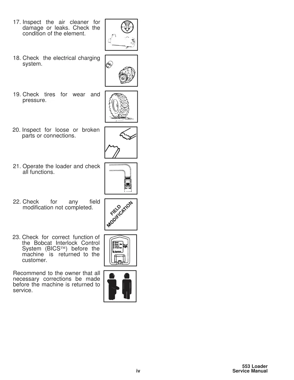 17 inspect the air cleaner for damage or leaks