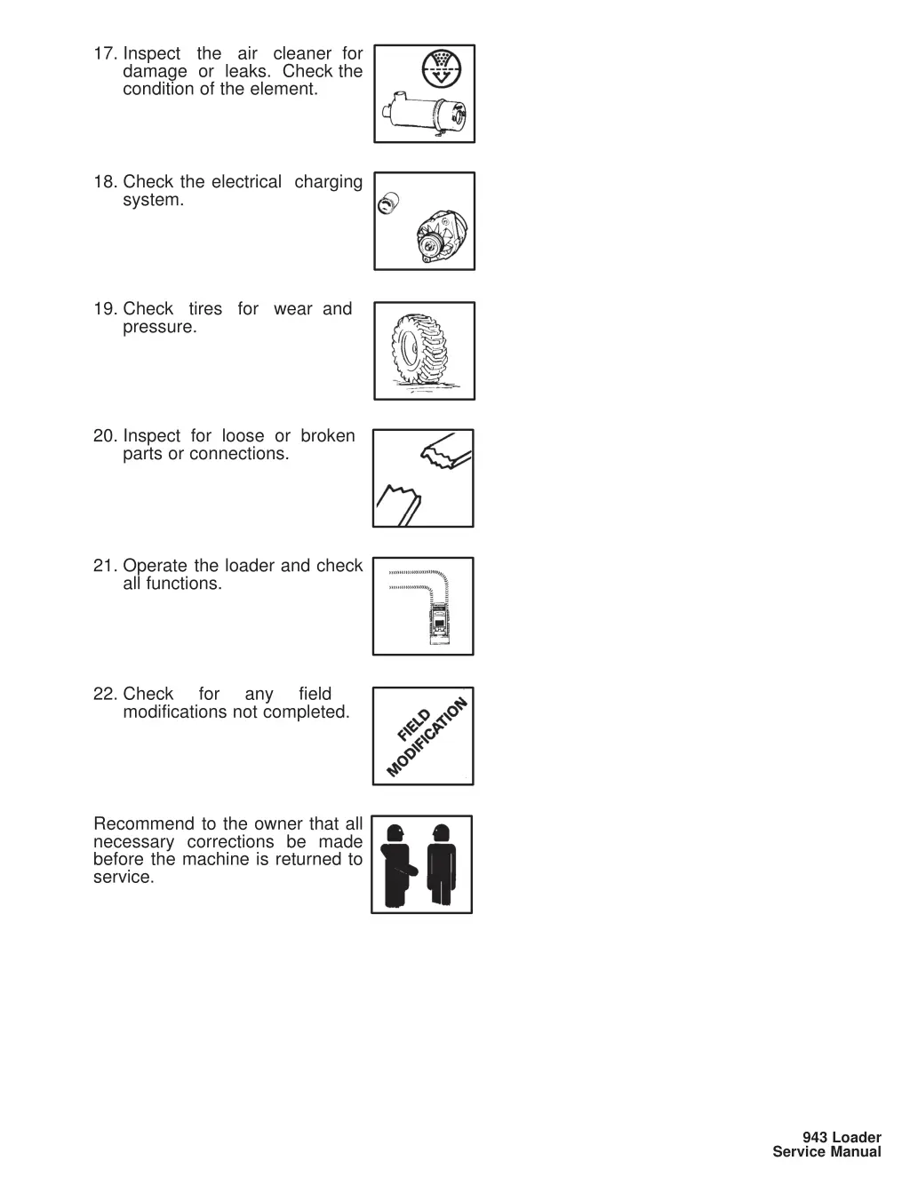 17 inspect the air cleaner for damage or leaks