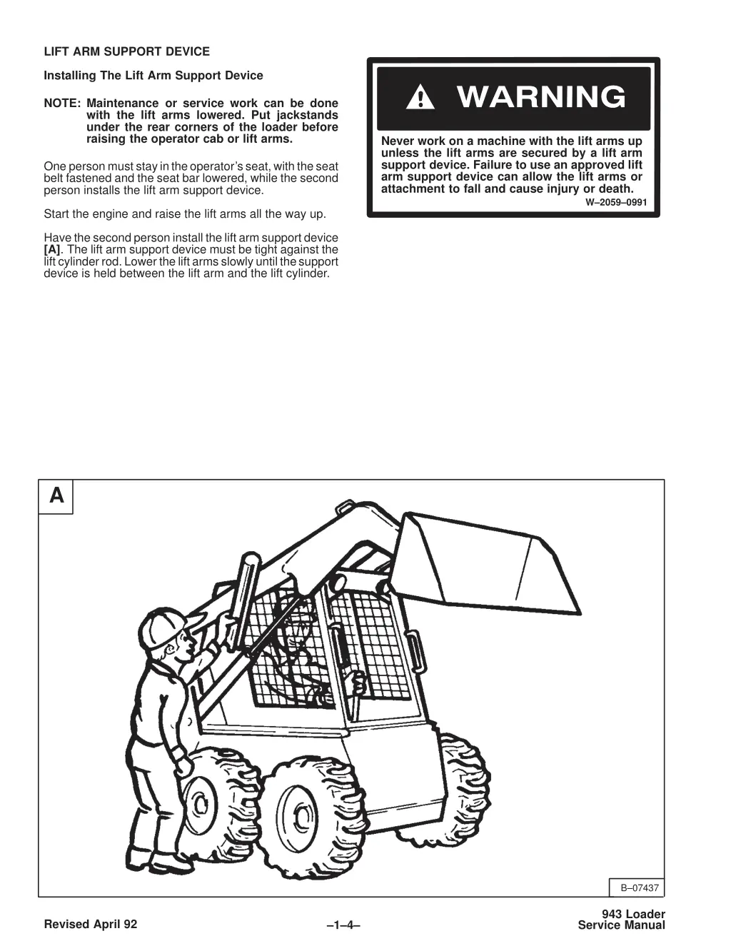 lift arm support device