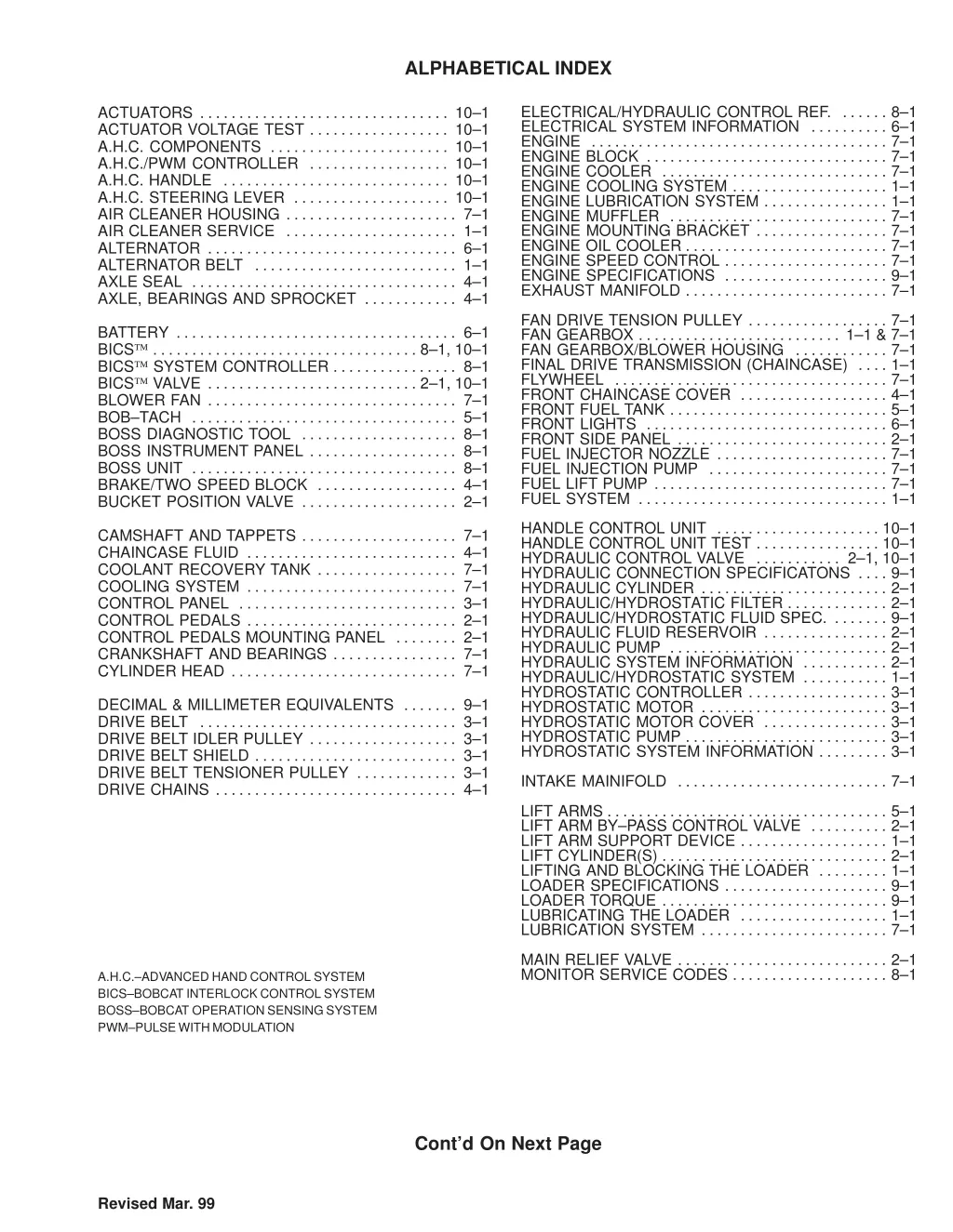 alphabetical index