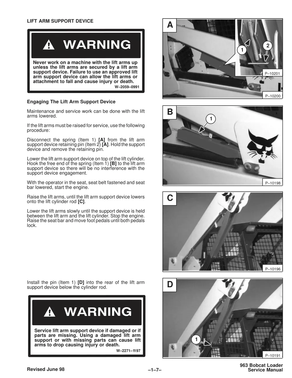 lift arm support device