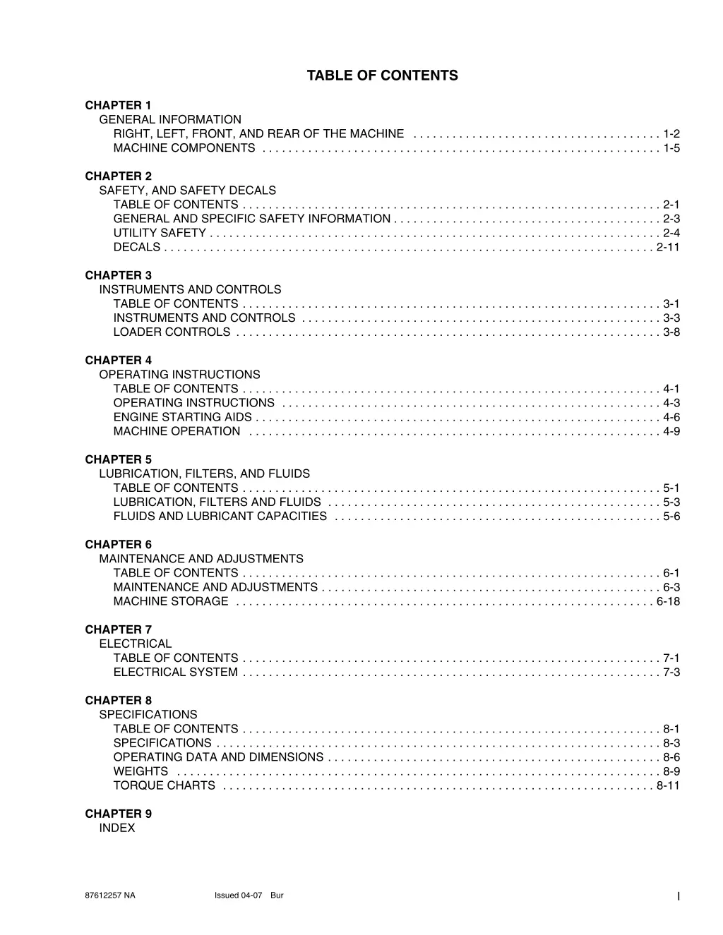 table of contents