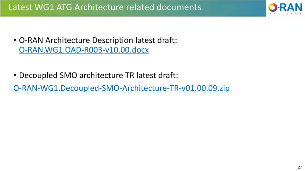 latest wg1 atg architecture related documents