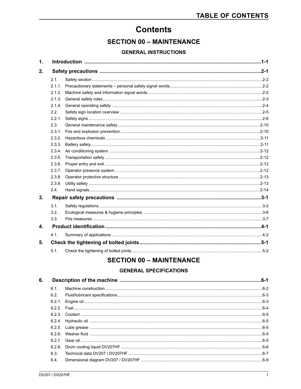 table of contents