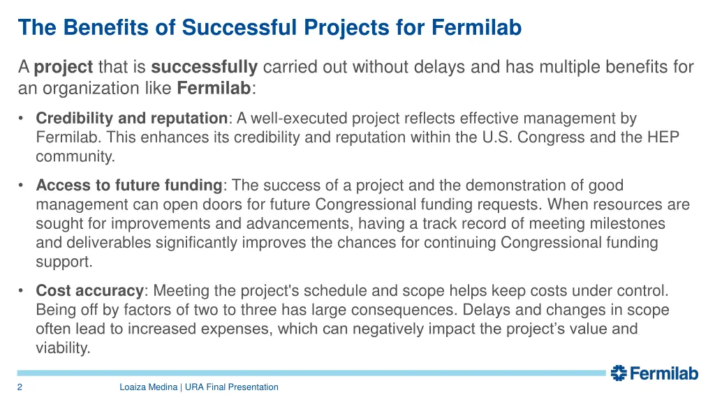 the benefits of successful projects for fermilab