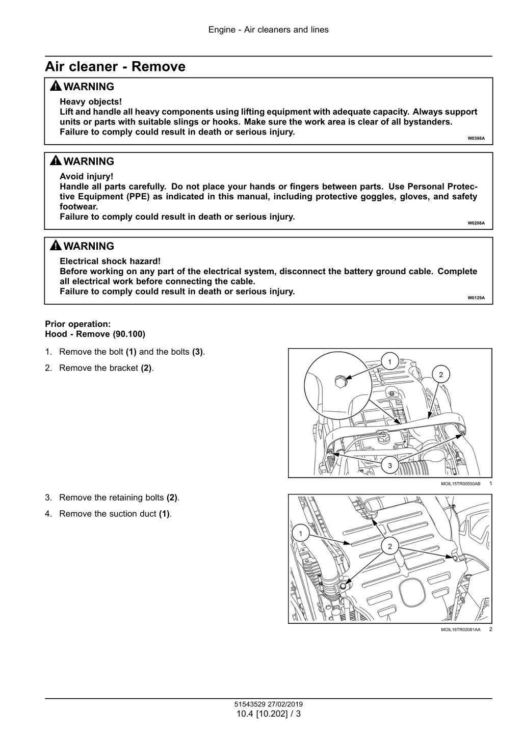 engine air cleaners and lines