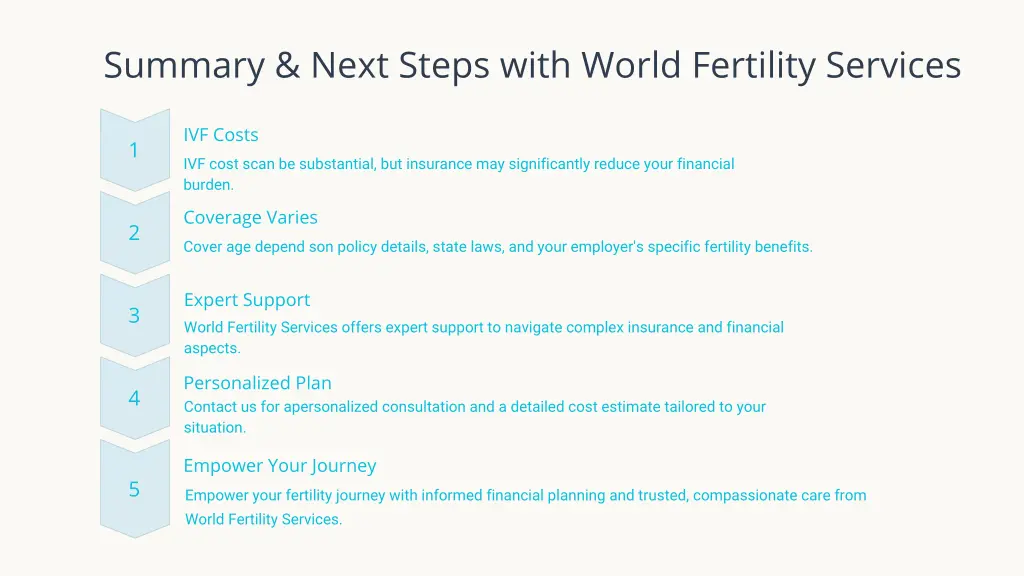 summary next steps with world fertility services