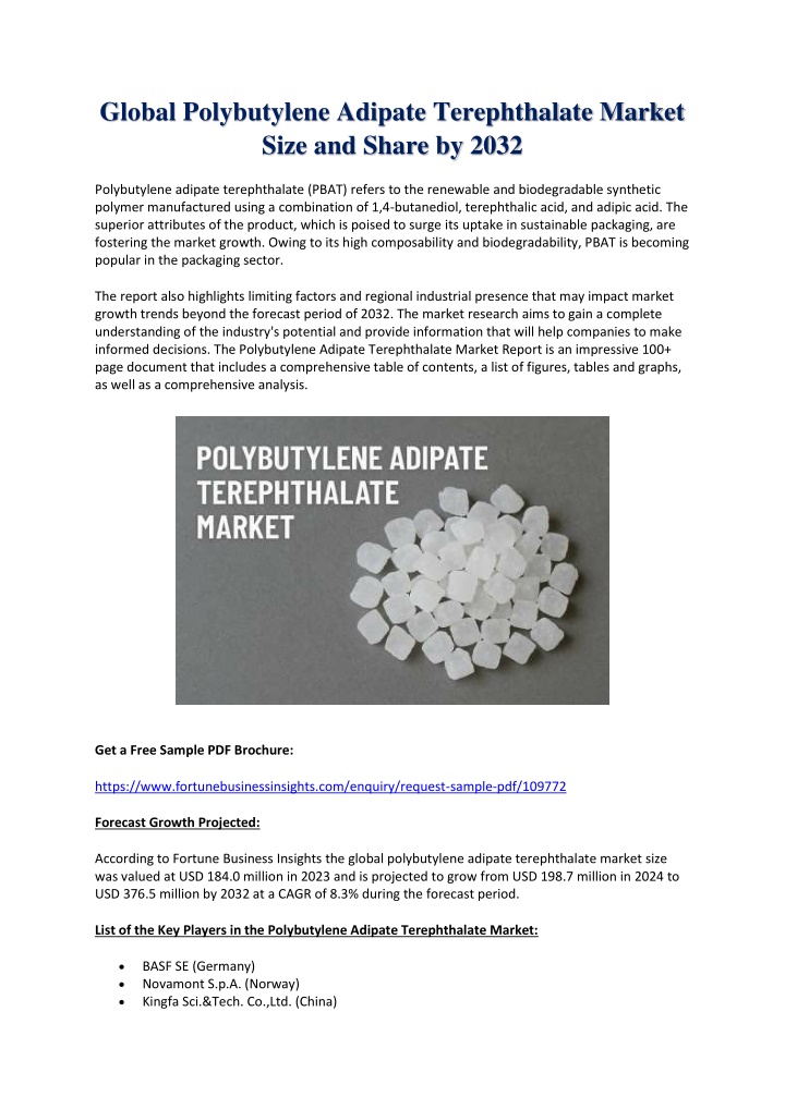 global polybutylene adipate terephthalate market