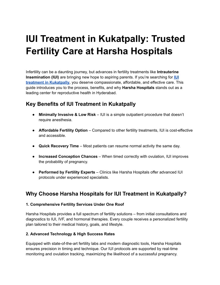 iui treatment in kukatpally trusted fertility