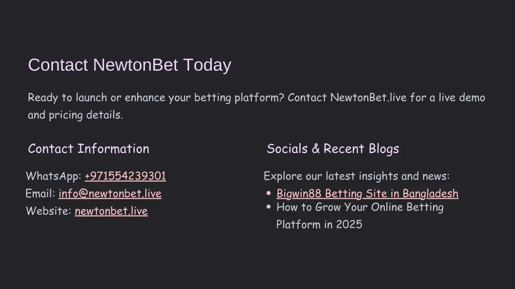 contact newtonbet today