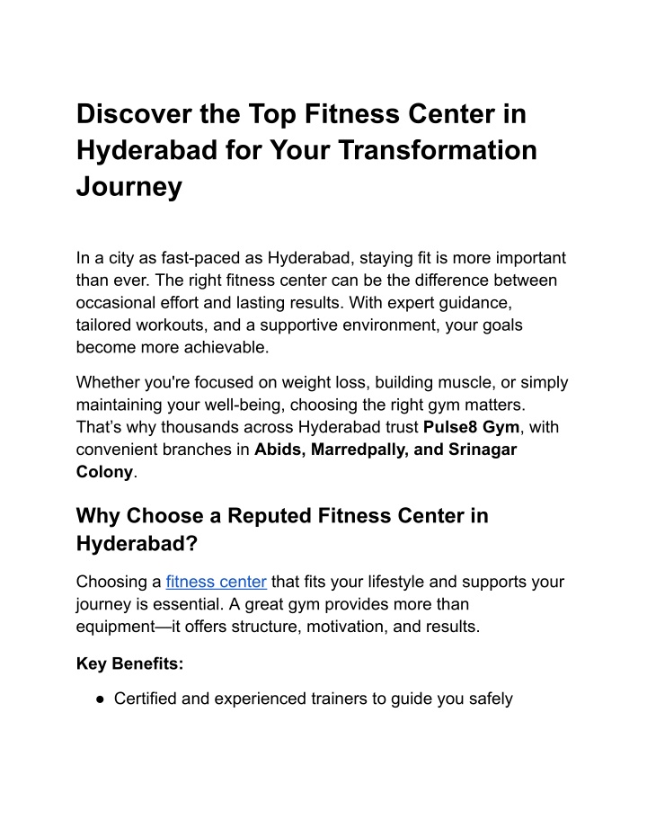 discover the top fitness center in hyderabad
