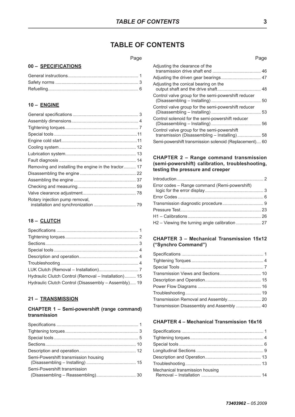 table of contents