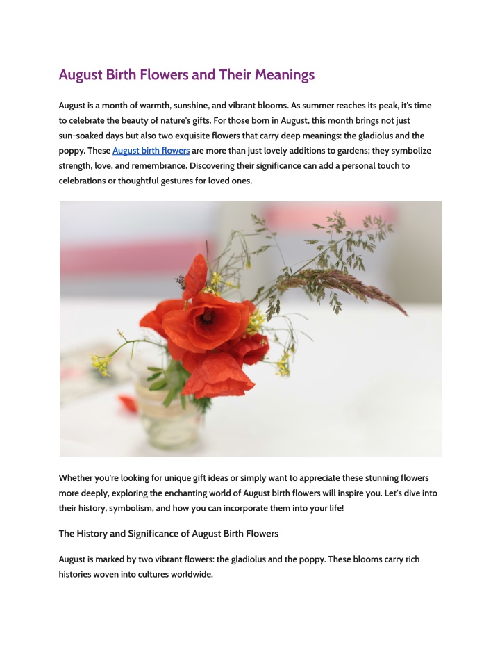 august birth flowers and their meanings