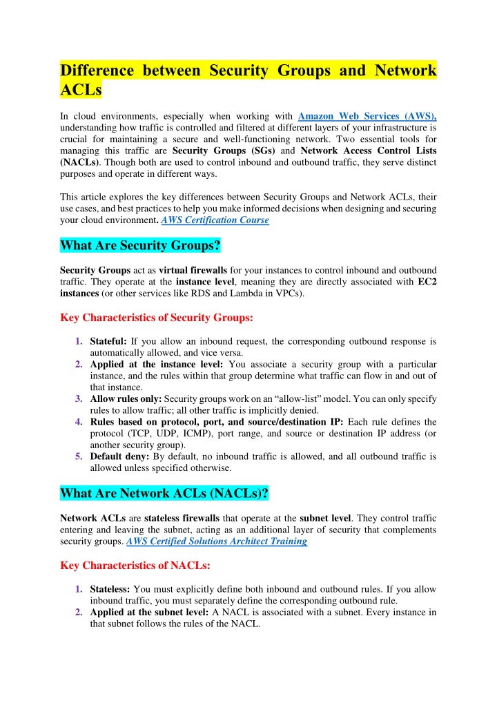 difference between security groups and network