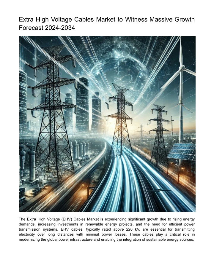 extra high voltage cables market to witness