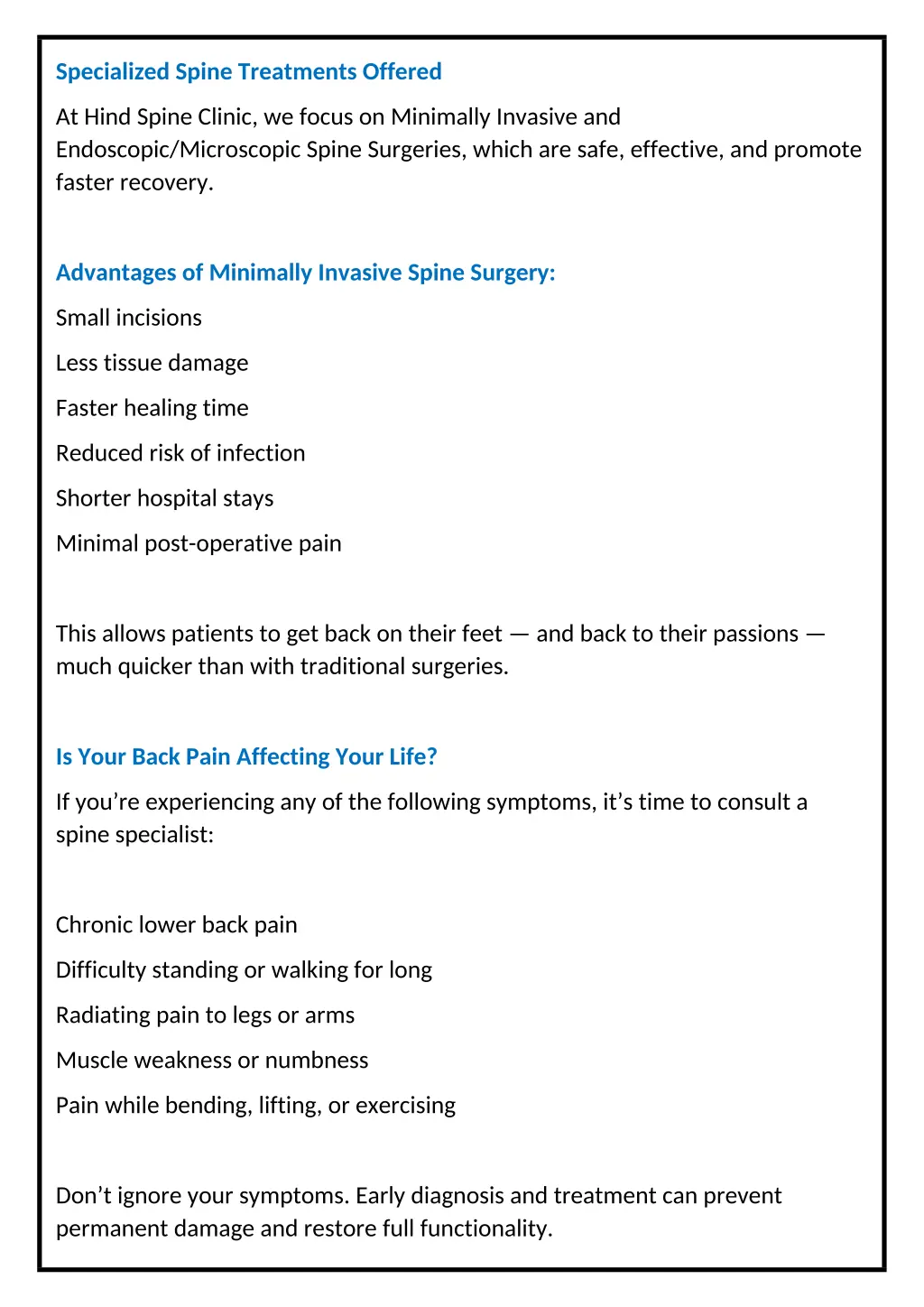 specialized spine treatments offered