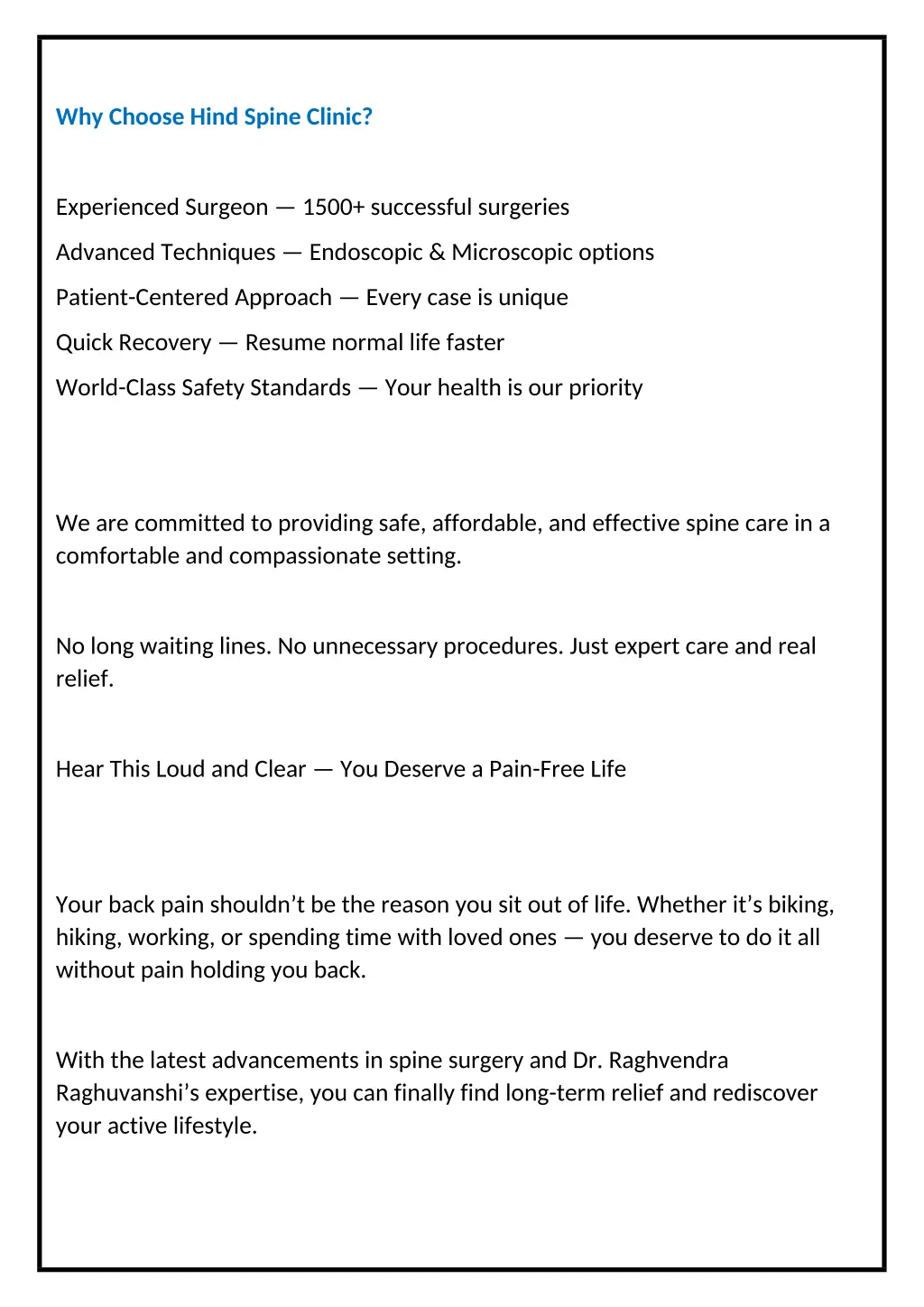 why choose hind spine clinic