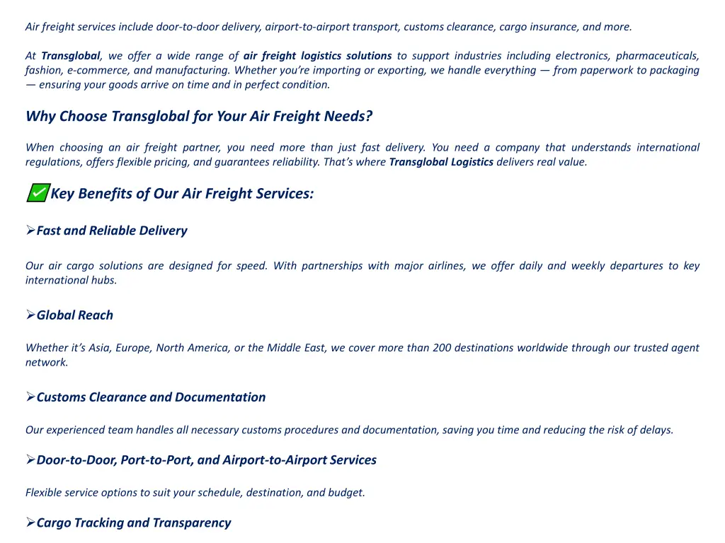 air freight services include door to door