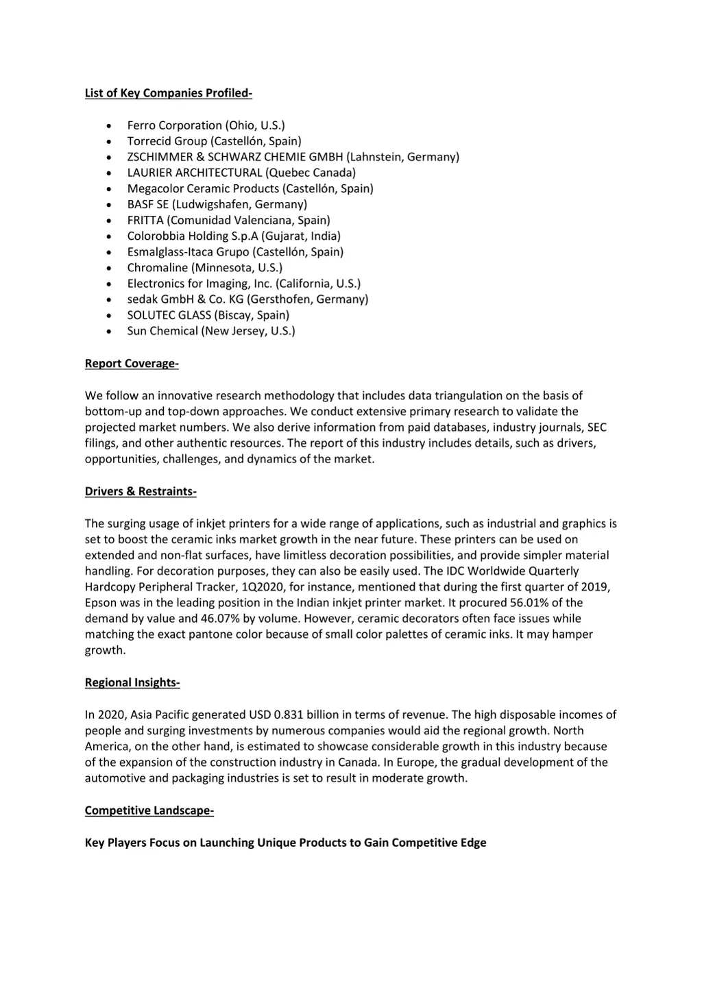 list of key companies profiled