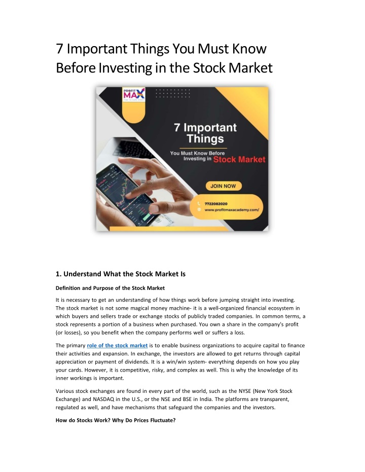 7 important things you must know before investing
