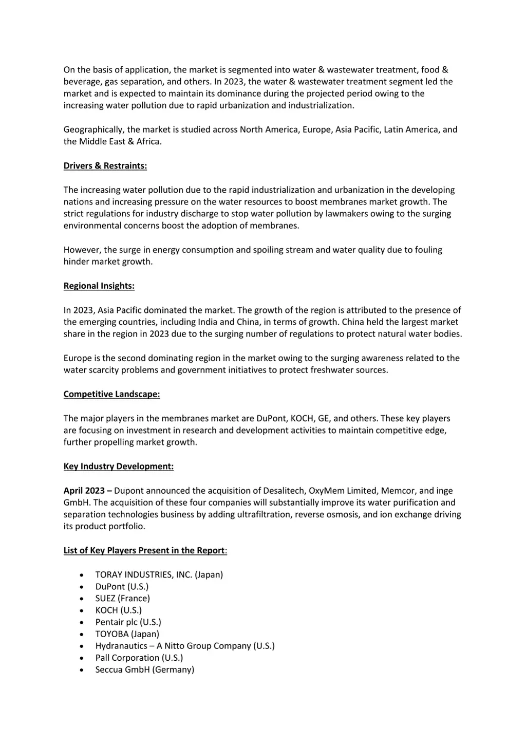 on the basis of application the market