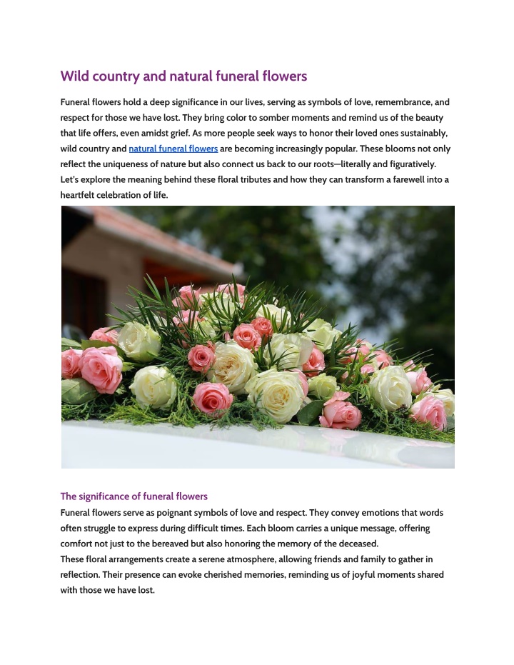 wild country and natural funeral flowers
