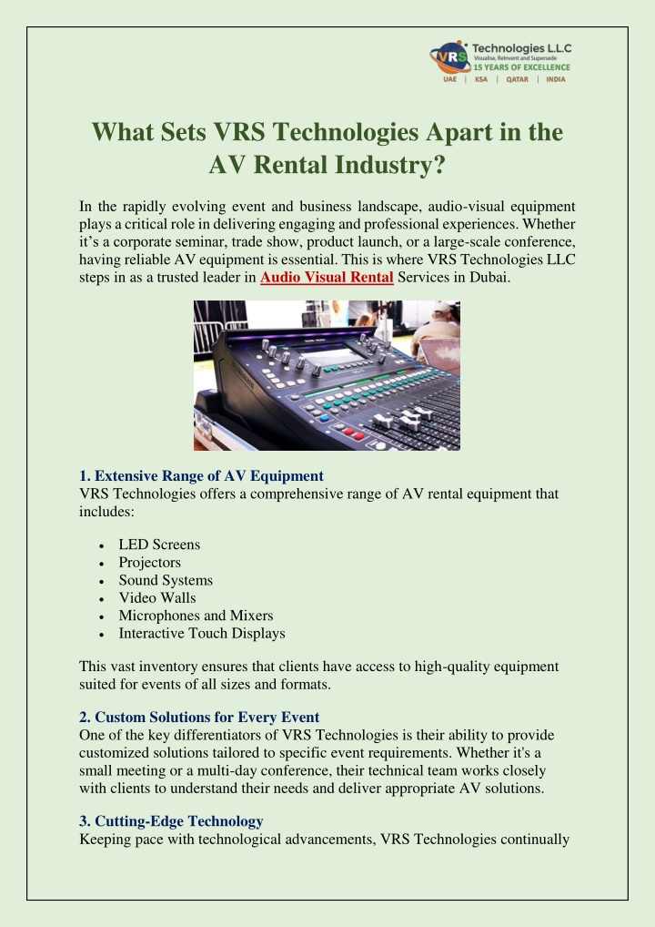 what sets vrs technologies apart in the av rental