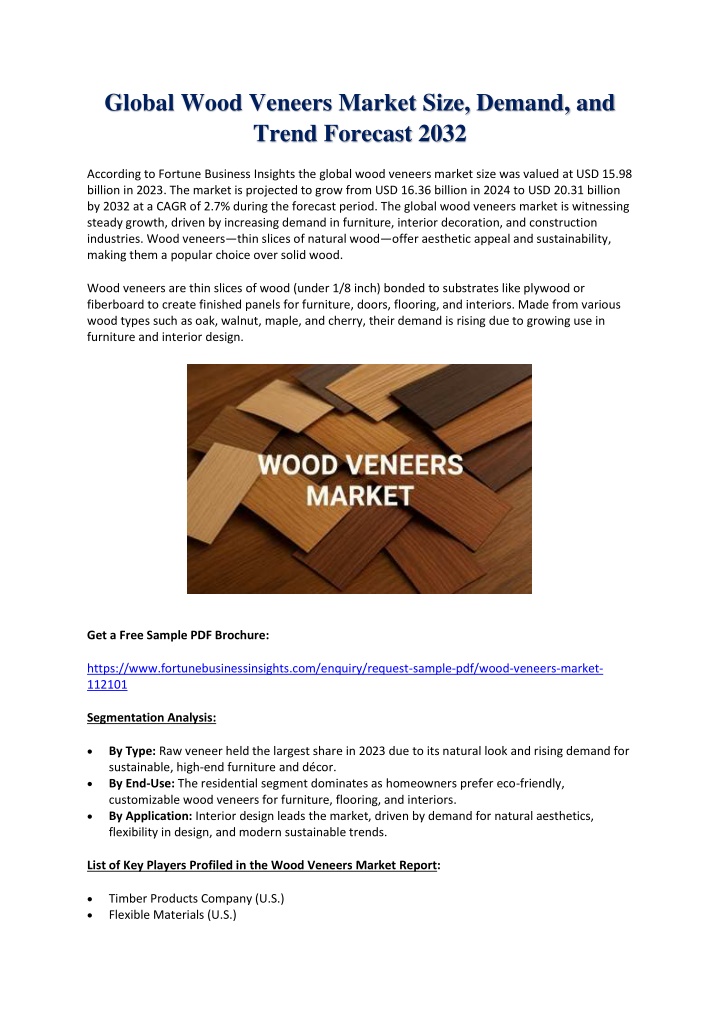 global wood veneers market size demand and trend