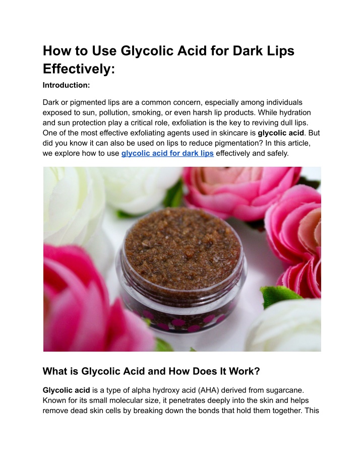 how to use glycolic acid for dark lips effectively