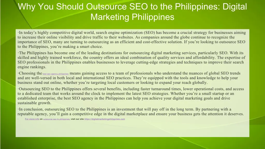 why you should outsource seo to the philippines