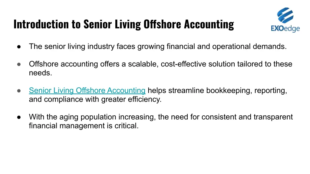 introduction to senior living offshore accounting