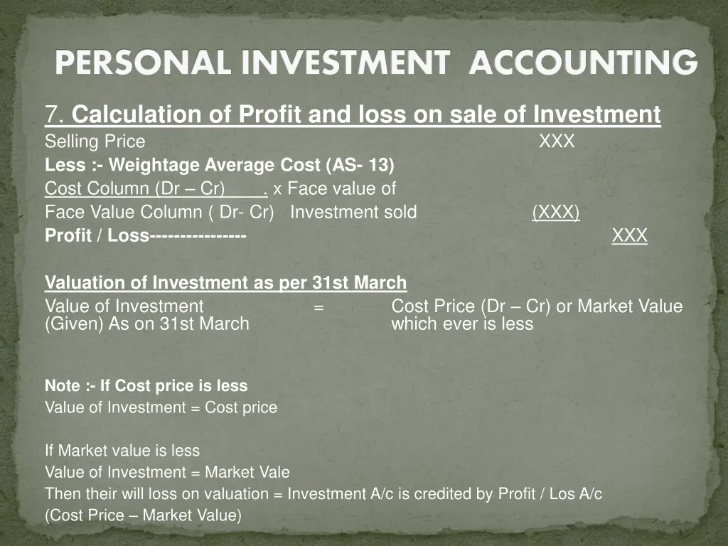 personal investment accounting 8