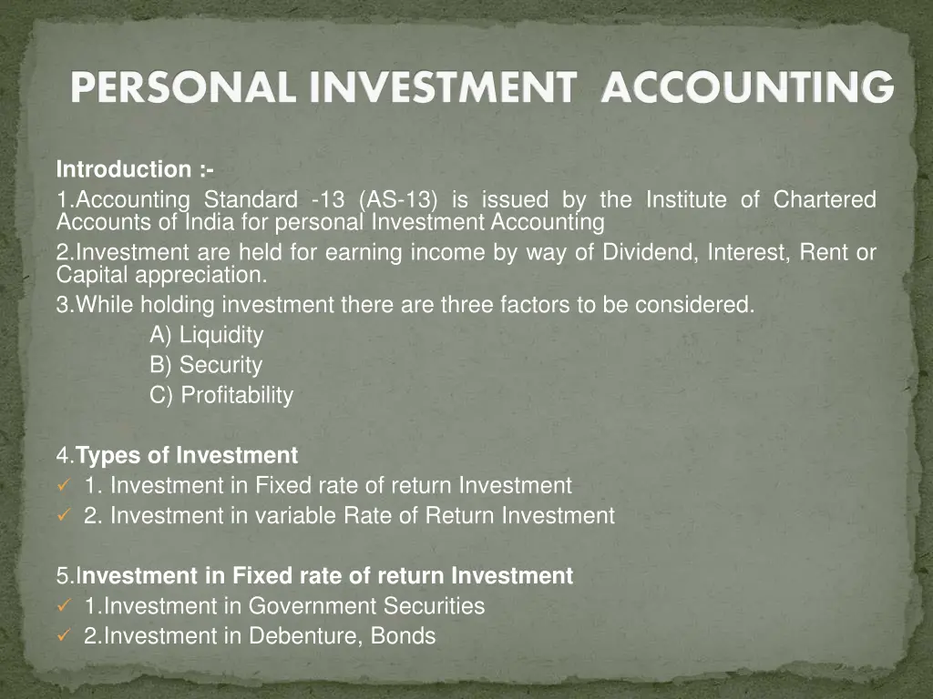 personal investment accounting