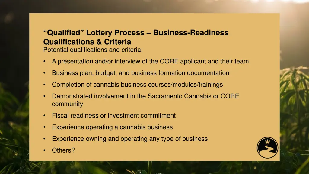 qualified lottery process business readiness