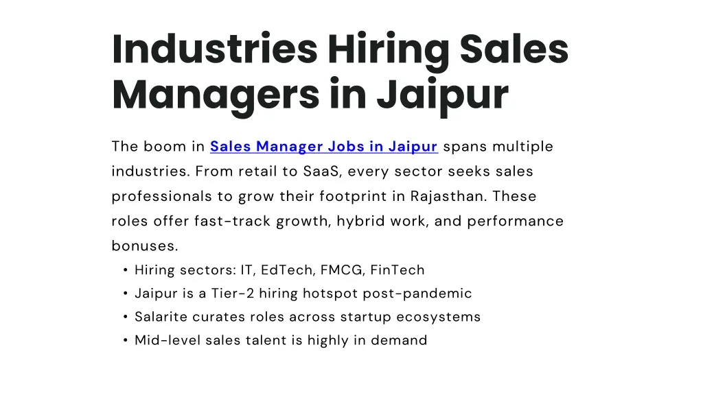 industries hiring sales managers in jaipur