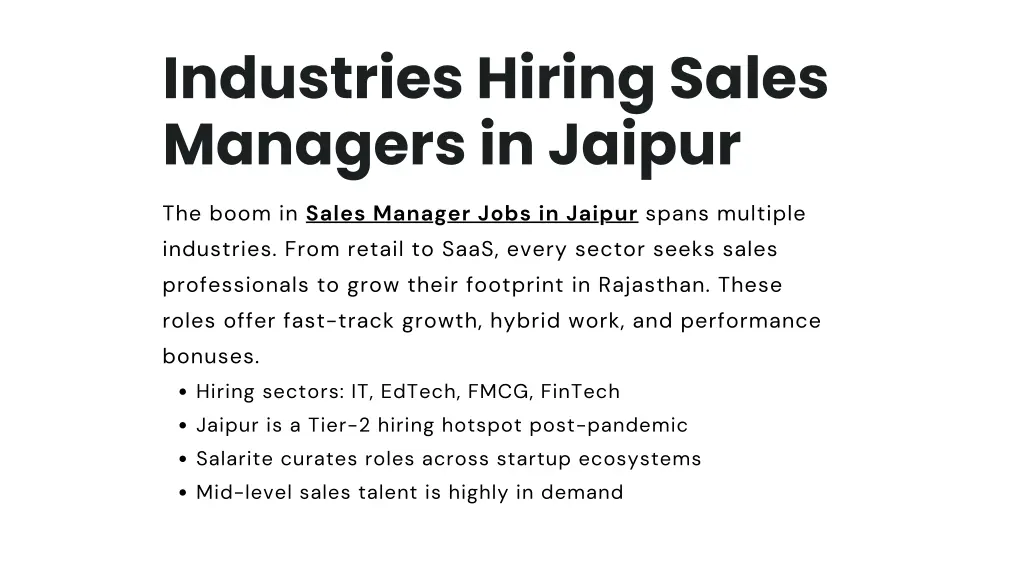 industries hiring sales managers in jaipur