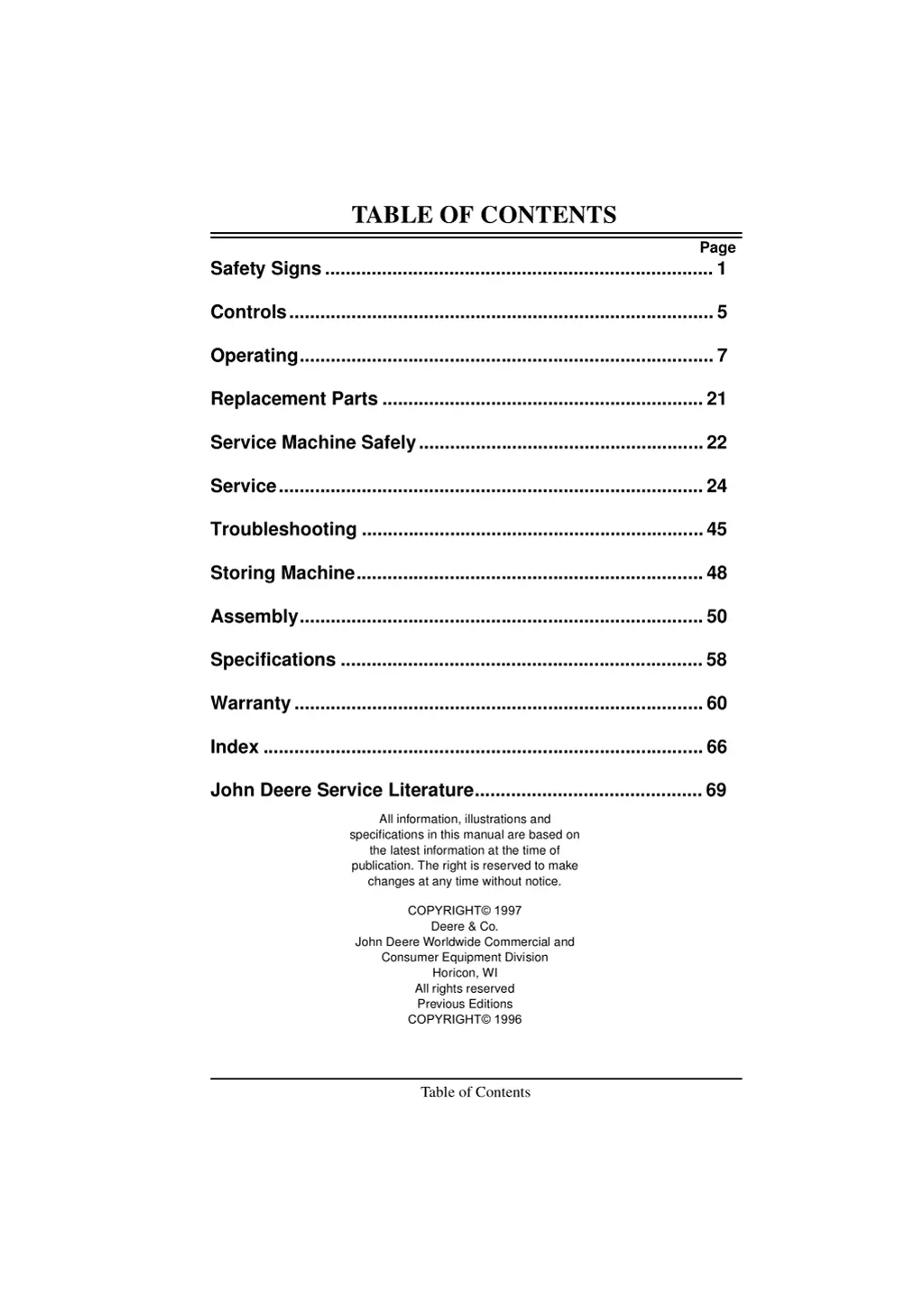 table of contents