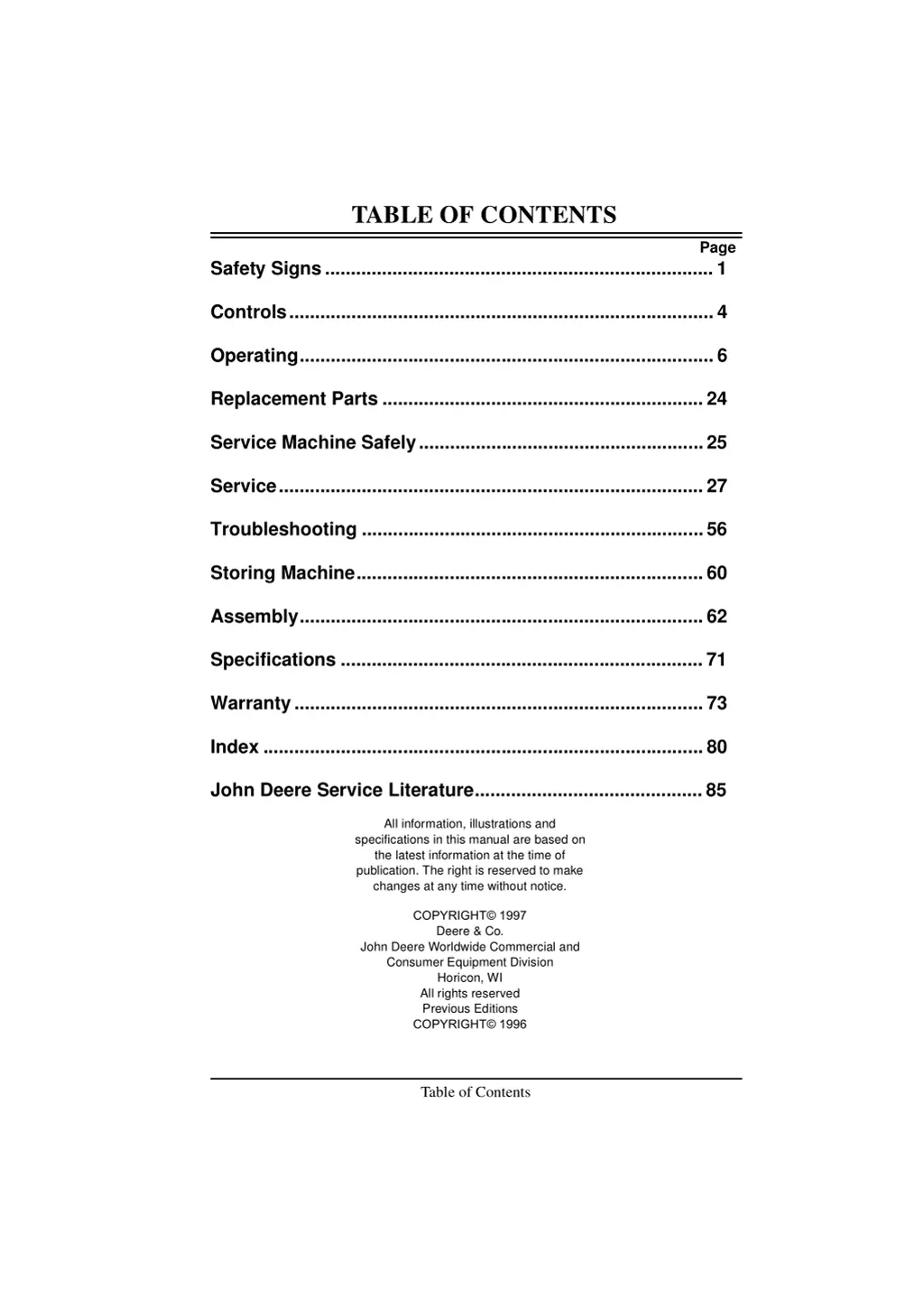 table of contents