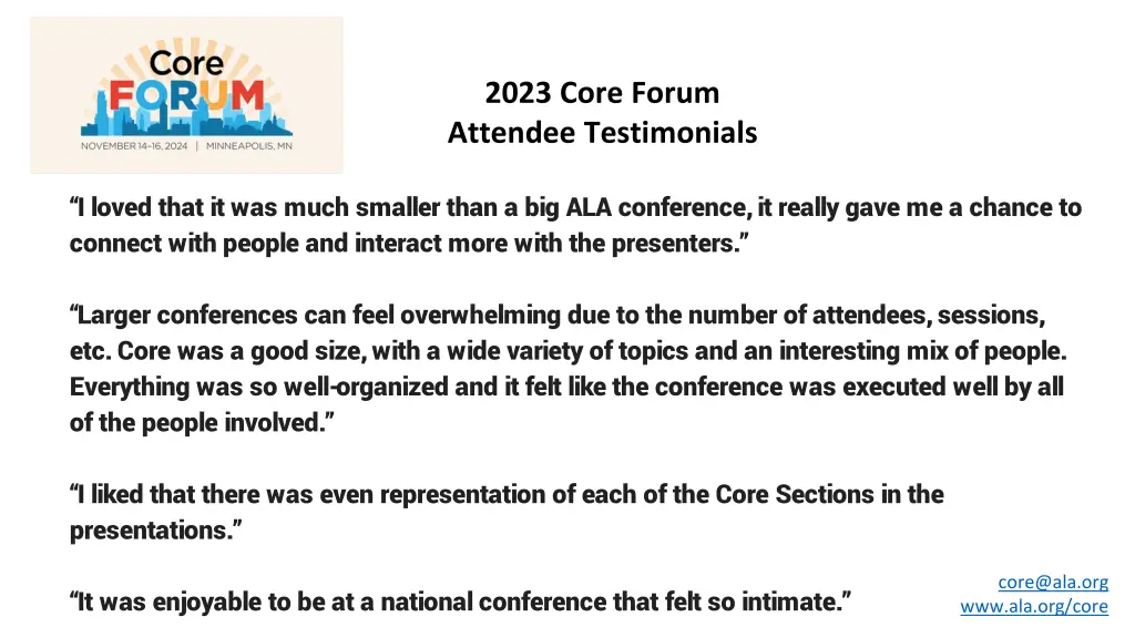 2023 core forum attendee testimonials