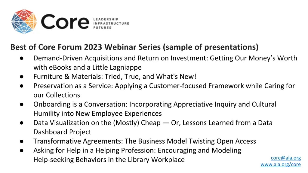 best of core forum 2023 webinar series sample