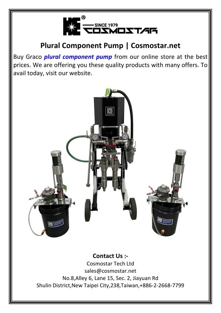 plural component pump cosmostar net