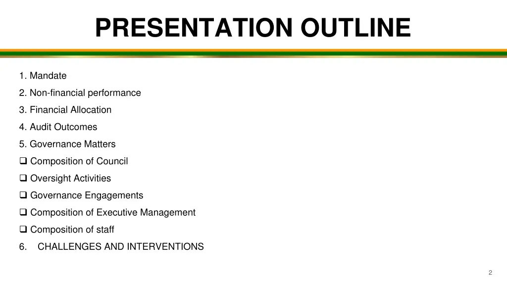 presentation outline